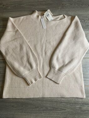 Sanctuary Women's Light Pink Ribbed Mock Neck- Ballon Sleeve Sweater